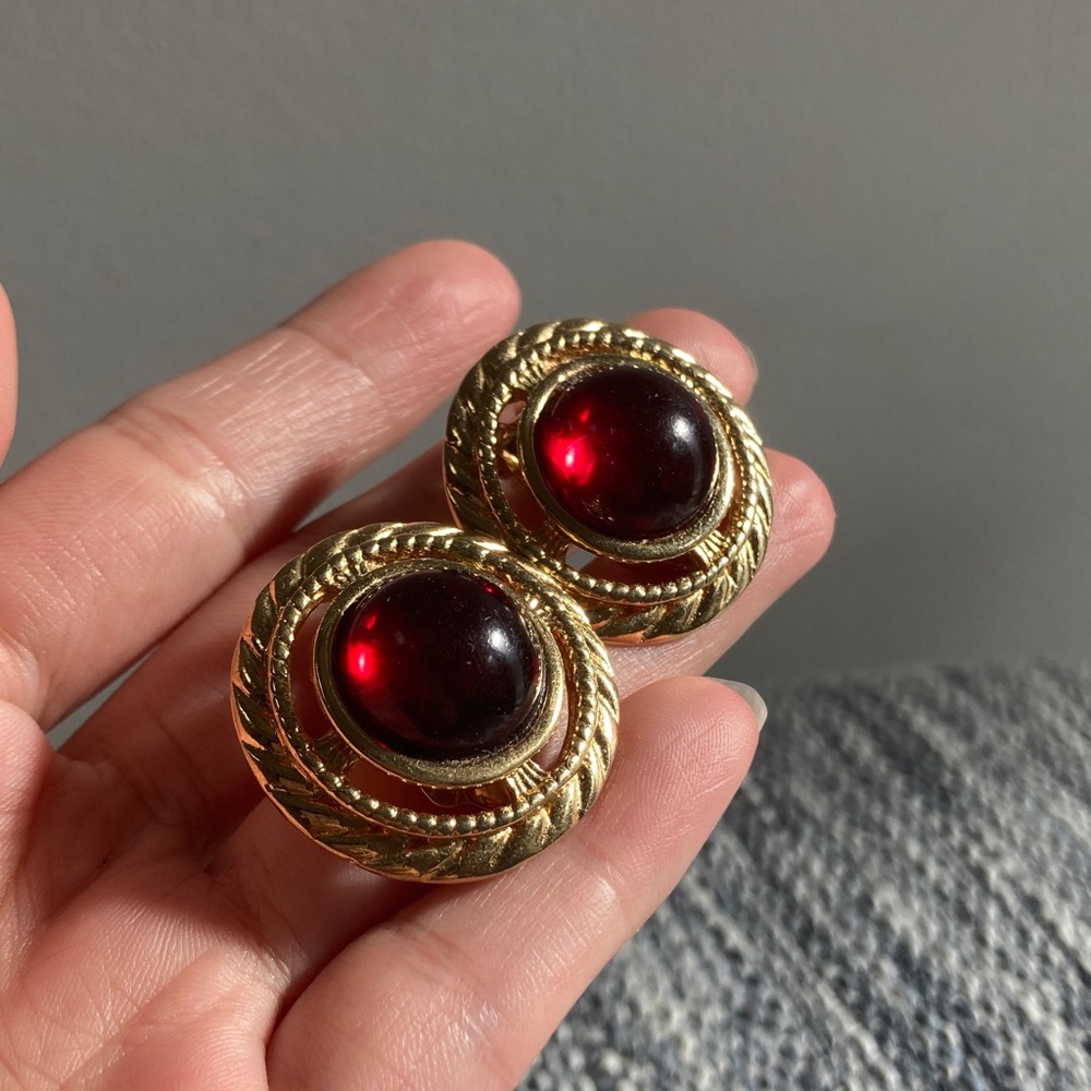 Elegant Gold and Red Earrings